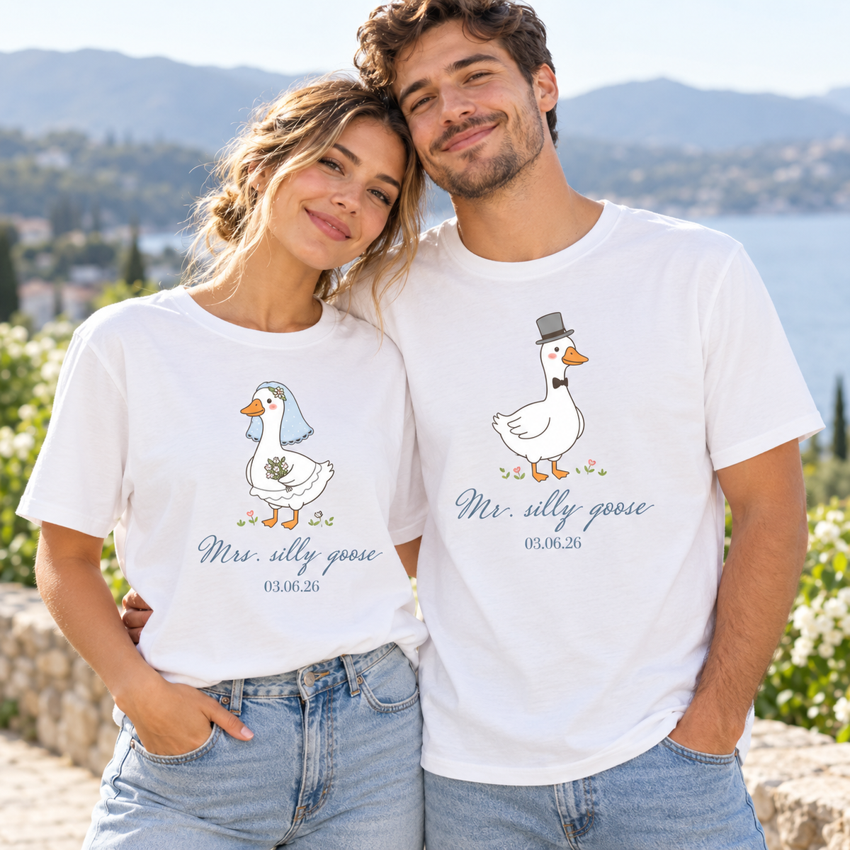 Custom Mr. and Mrs. Silly Goose Matching Couple Shirts , Bride and Groom Honeymoon Tee, Funny Wedding Gift
