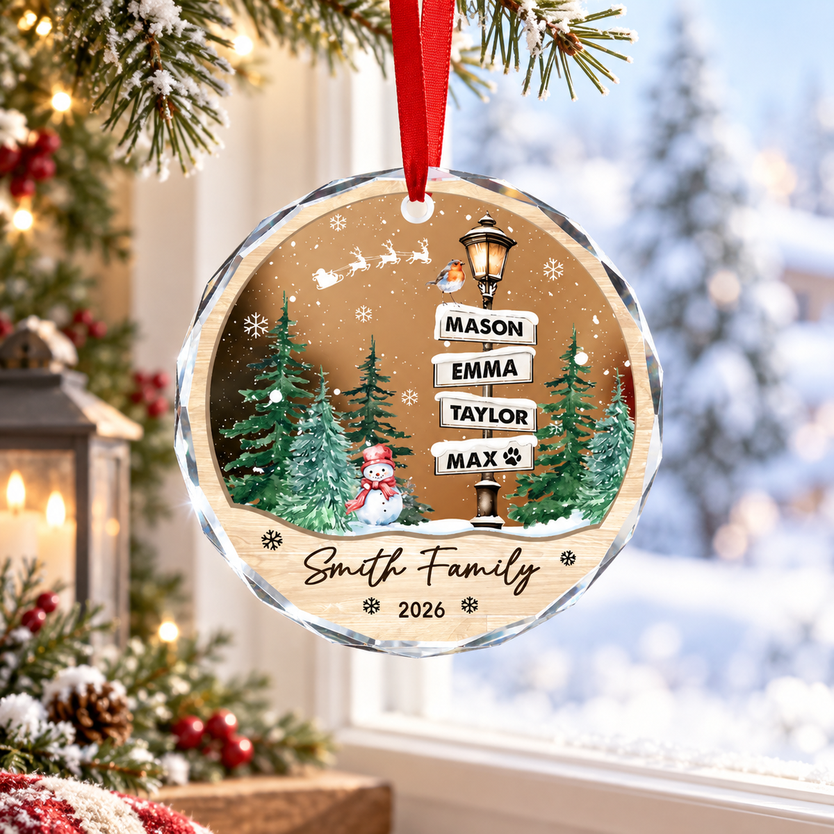 Personalized Family Christmas Ornament, Custom Name List Family Name & Year Holiday Keepsake, Christmas Tree Gift for Family & Pets