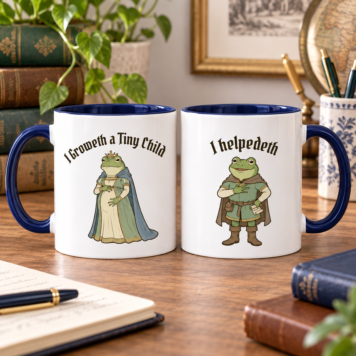 Funny Pregnancy Frog Mugs, Matching Medieval Frog Couple Mugs, Expecting Mom Dad Gift, Pregnancy Announcement Mug Set