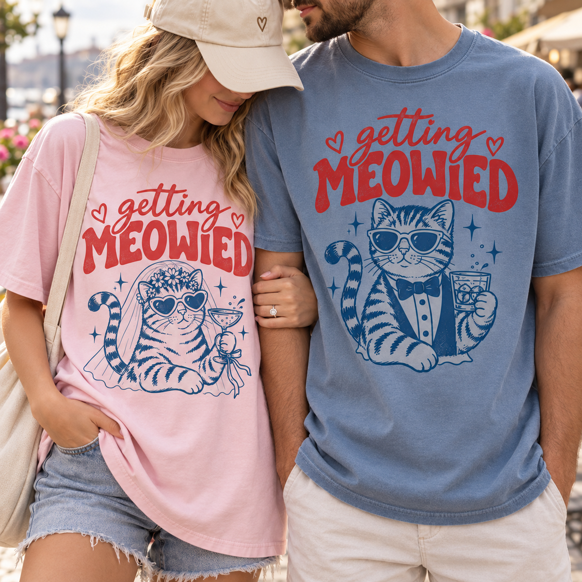 Getting Meowied Bride & Groom Matching Shirts, Funny Cat Wedding Couple Tees, Cat Lover Wedding Gift