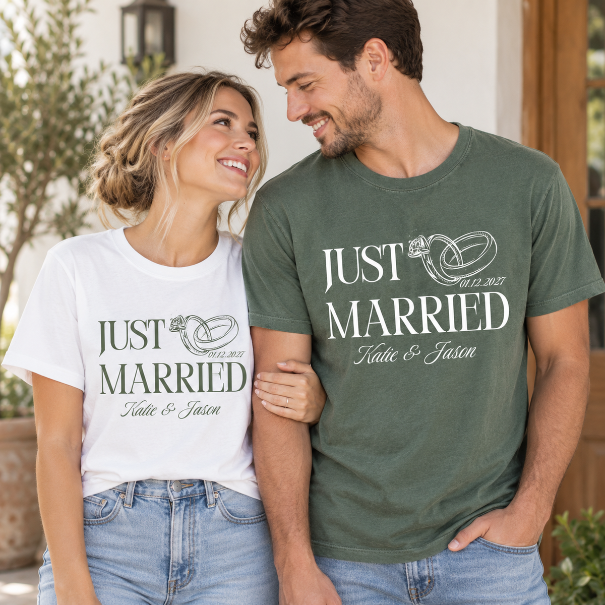 Custom Just Married Shirt ,Matching Couples Shirt Honeymoon Tees Mr and Mrs Gift for Newlyweds
