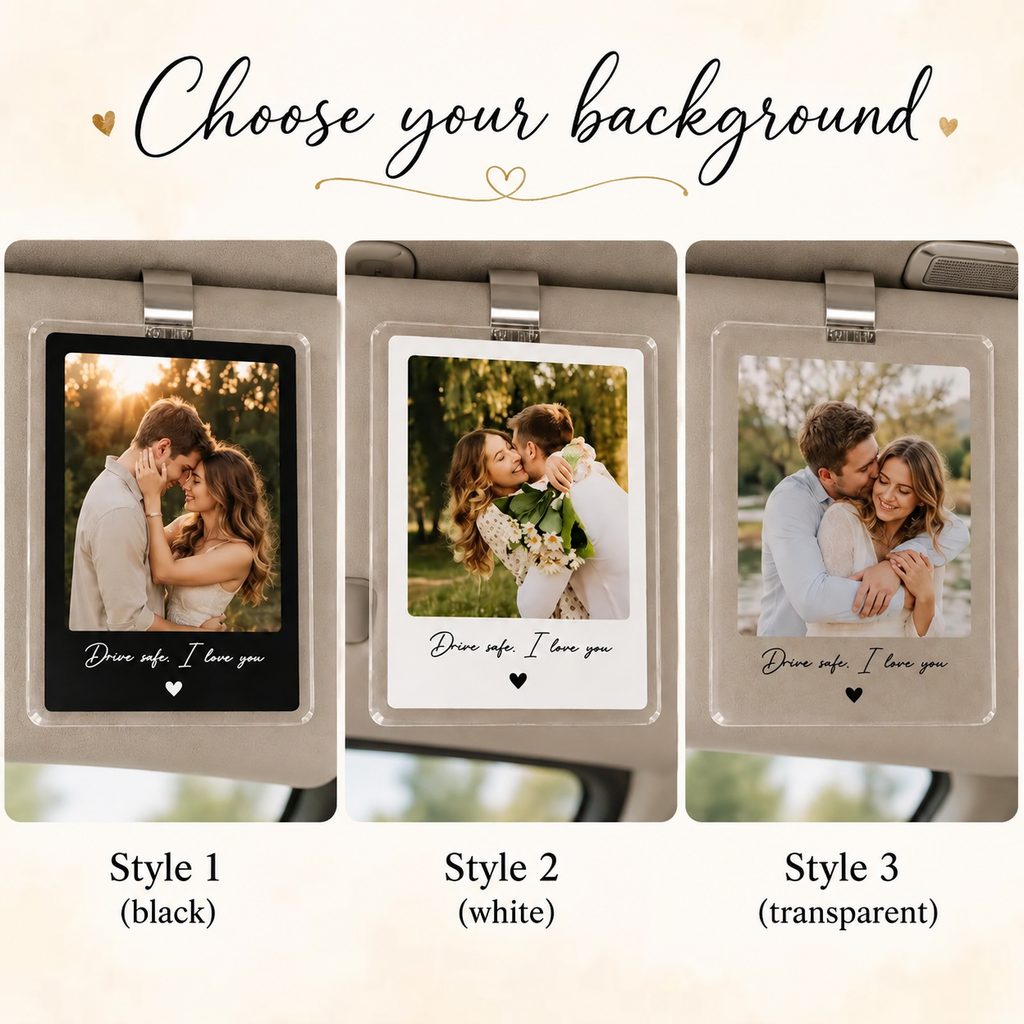 Custom Photo Drive Safe I Love You, Personalized Couple Photo Car Visor Clip, Anniversary Gift for Him, Gifts for Boyfriend, Drive Safe Gift