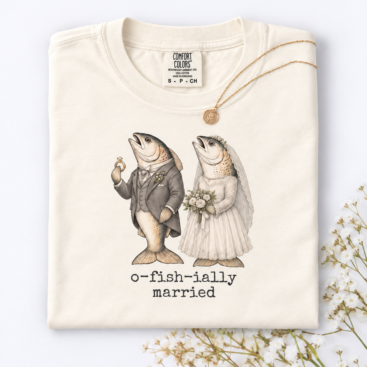O-Fish-Ially Married Shirt for Wedding & Honeymoon, Funny Fish Newlywed Tee, Bride Groom Couple Wedding Gift