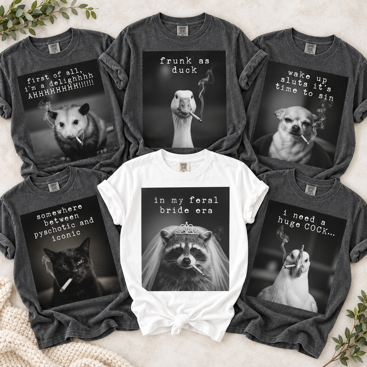Funny Sarcastic Animal Bachelorette Shirts, Matching Smoking Bride & Crew Tees, Animal Meme Girls Trip Party Shirts