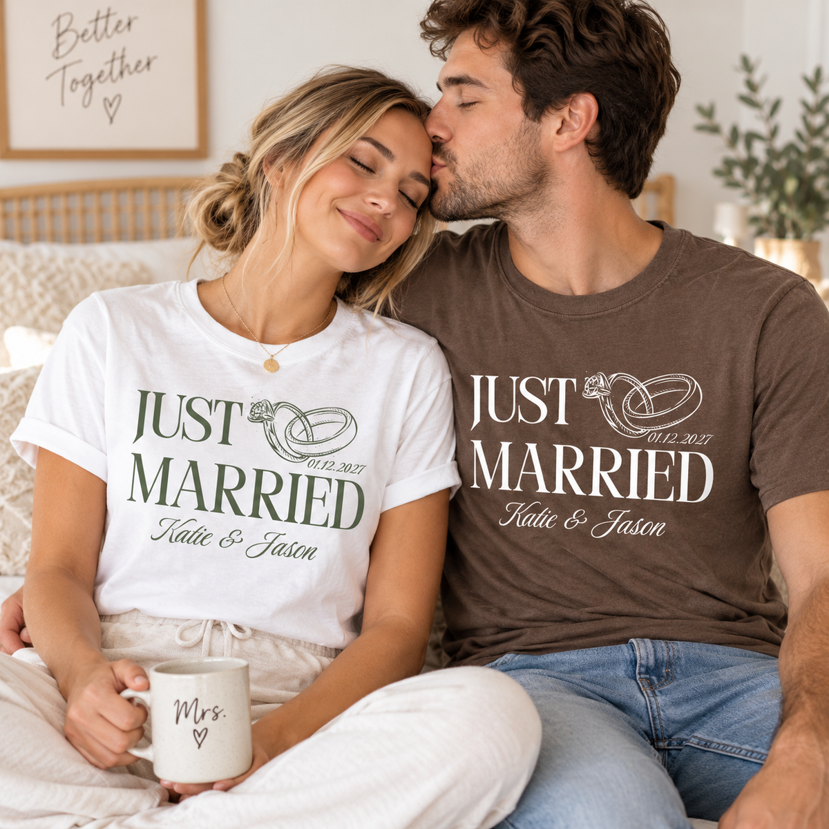 Custom Just Married Shirt ,Matching Couples Shirt Honeymoon Tees Mr and Mrs Gift for Newlyweds