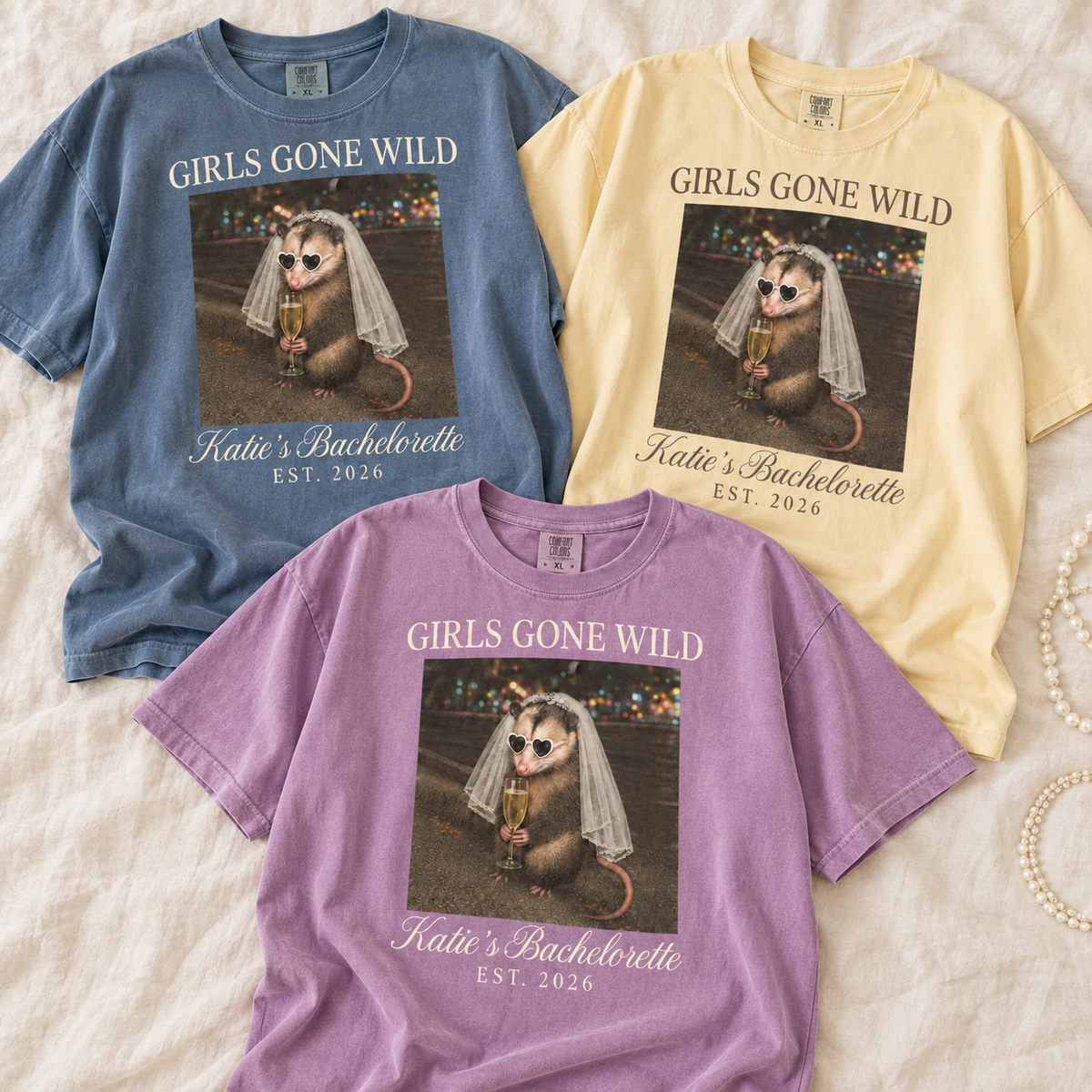 Girls Gone Wild Opossum Bachelorette Shirt, Funny Bride Tee, Custom Bach Party & Girls Trip Gift