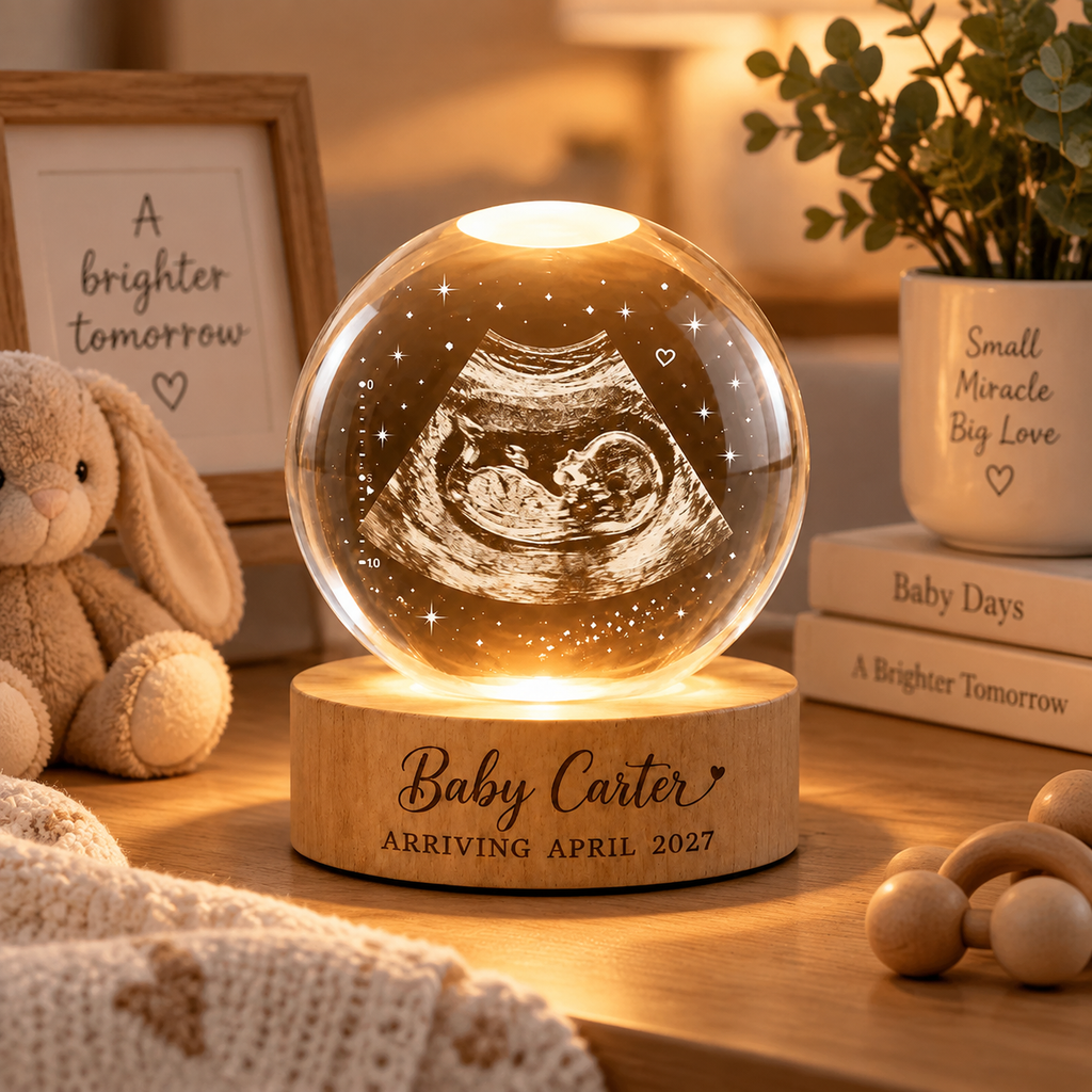 Personalized Ultrasound Gift Crystal Ball Night Light, Custom Sonogram Keepsake, Baby Announcement Decor, Baby Arrival Gift