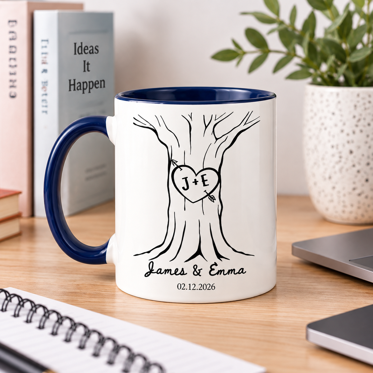 Personalized Heart Tree Couple Mug, Custom Ceramic Coffee Mug, Anniversary Gift For Couple, Wedding Or Bridal Shower Gift, Mr And Mrs Mug