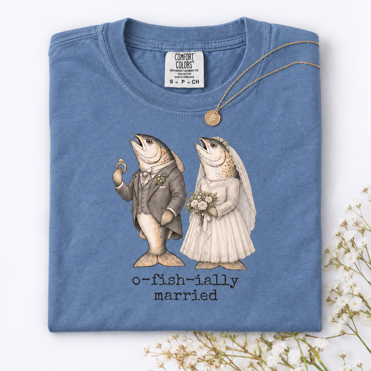 O-Fish-Ially Married Shirt for Wedding & Honeymoon, Funny Fish Newlywed Tee, Bride Groom Couple Wedding Gift