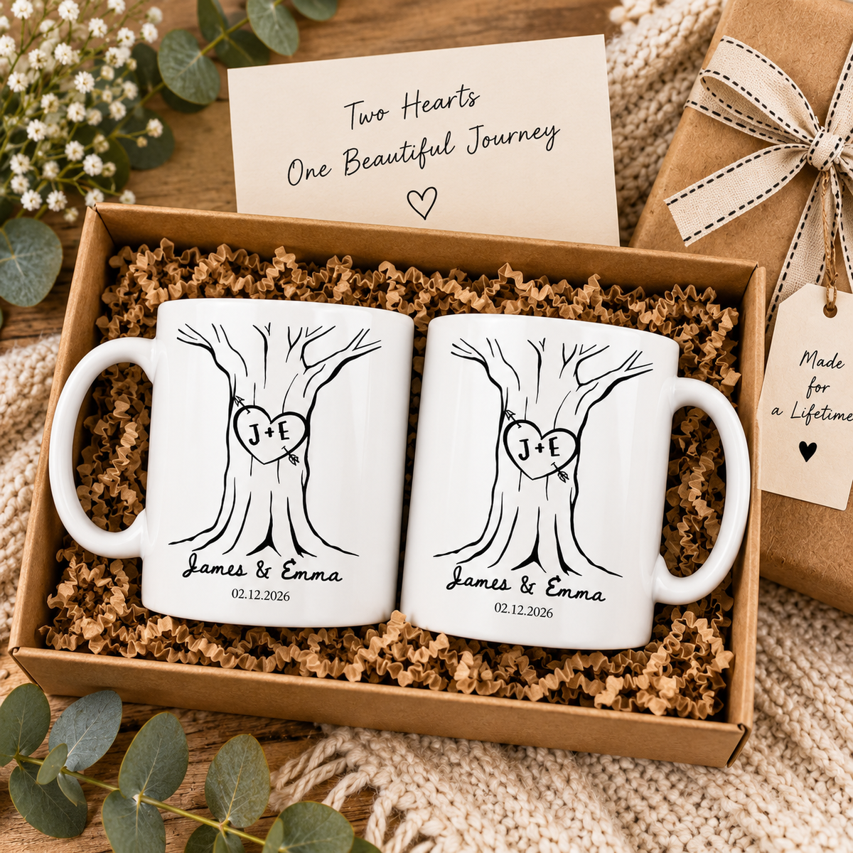 Personalized Heart Tree Couple Mug, Custom Ceramic Coffee Mug, Anniversary Gift For Couple, Wedding Or Bridal Shower Gift, Mr And Mrs Mug