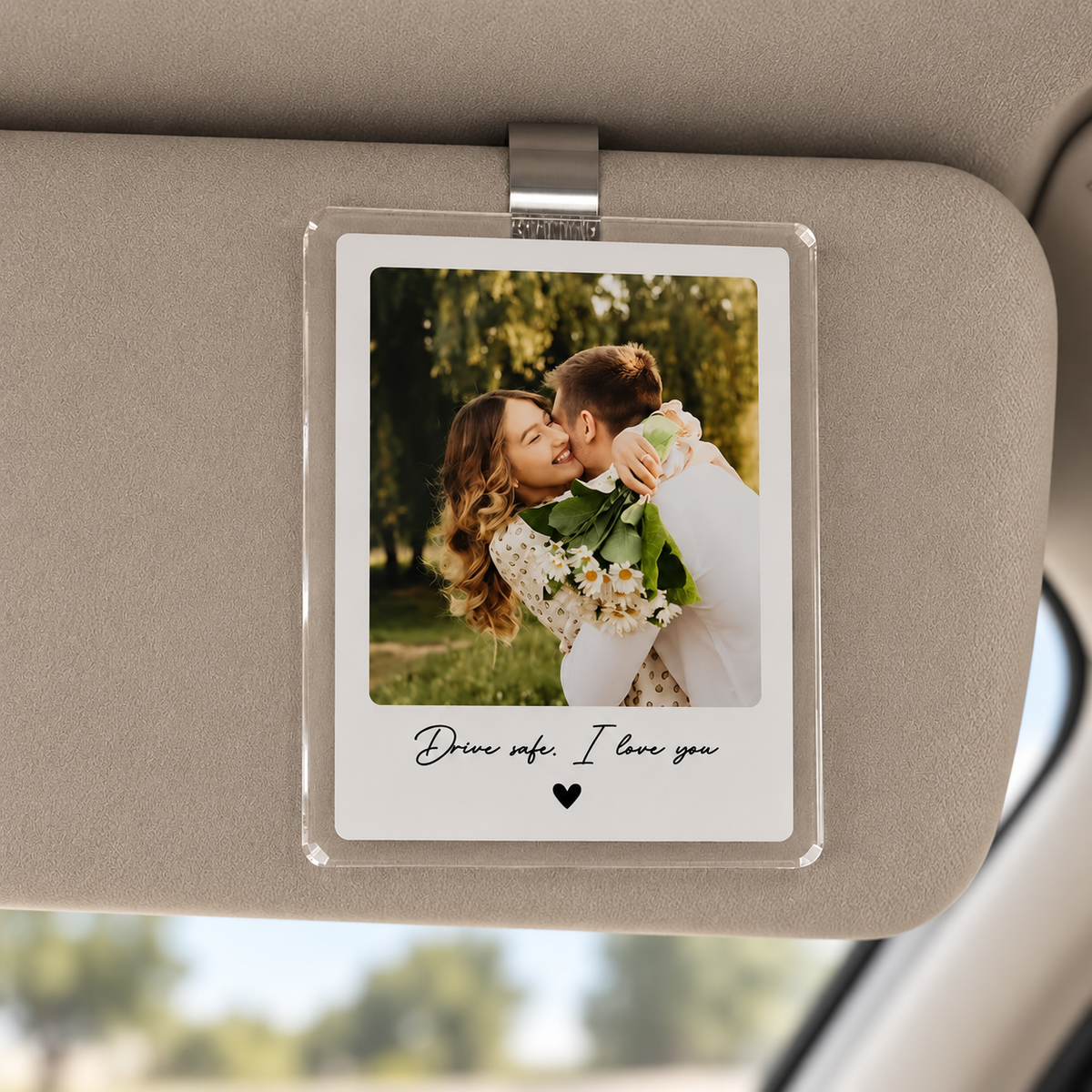 Custom Photo Drive Safe I Love You, Personalized Couple Photo Car Visor Clip, Anniversary Gift for Him, Gifts for Boyfriend, Drive Safe Gift