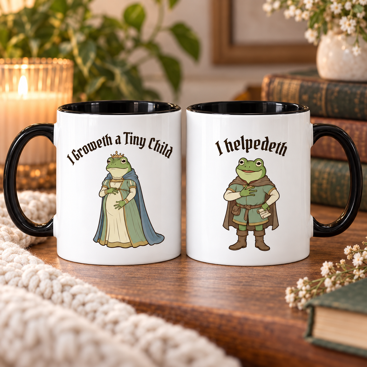 Funny Pregnancy Frog Mugs, Matching Medieval Frog Couple Mugs, Expecting Mom Dad Gift, Pregnancy Announcement Mug Set