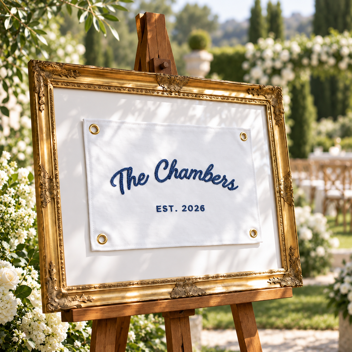 Custom Wedding Guest Book Alternative, Embroidered Last Name Pennant Flag, Keepsake Wedding Sign, Personalized Wall Art, Chain Stitch Banner