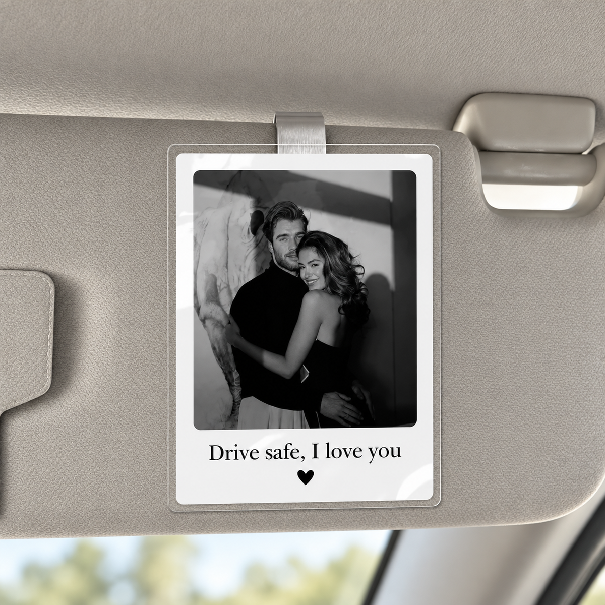 Custom Photo Drive Safe I Love You, Personalized Couple Photo Car Visor Clip, Anniversary Gift for Him, Gifts for Boyfriend, Drive Safe Gift