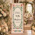Personalized Linen Wedding Welcome Sign, Custom Couple Names & Date Floral Wedding Banner, Ceremony Reception Entrance Decor