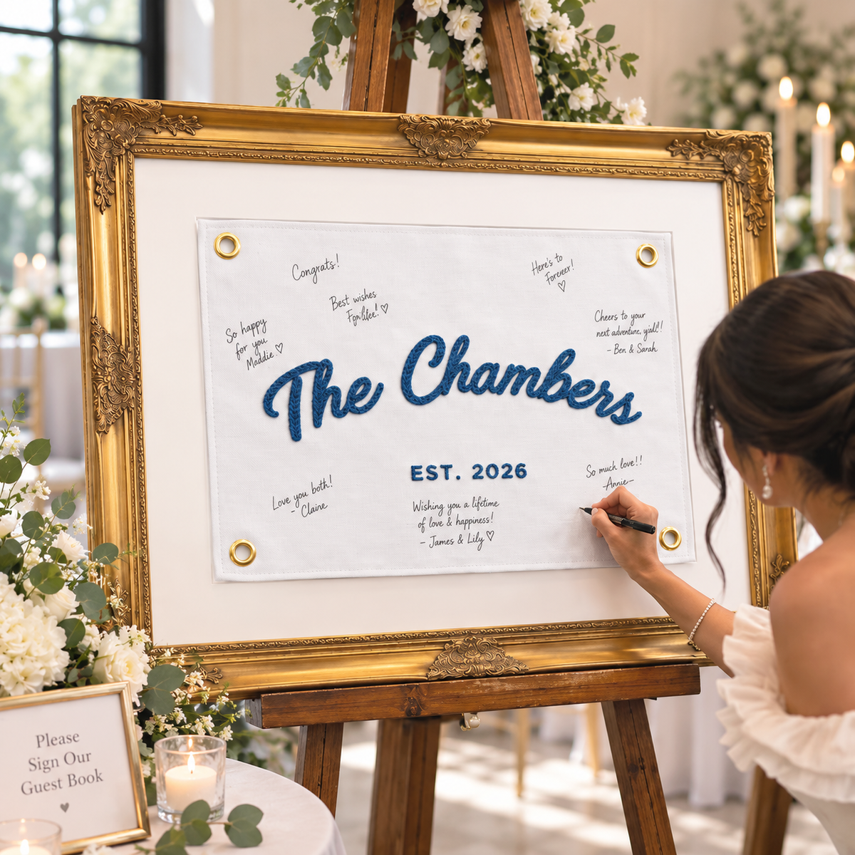 Custom Wedding Guest Book Alternative, Embroidered Last Name Pennant Flag, Keepsake Wedding Sign, Personalized Wall Art, Chain Stitch Banner