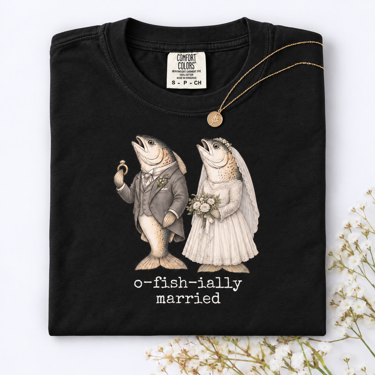O-Fish-Ially Married Shirt for Wedding & Honeymoon, Funny Fish Newlywed Tee, Bride Groom Couple Wedding Gift