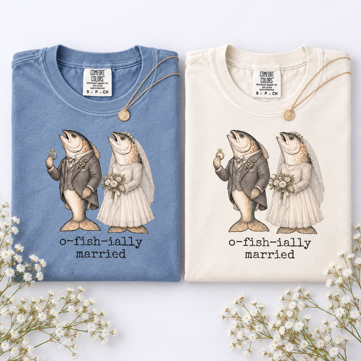 O-Fish-Ially Married Shirt for Wedding & Honeymoon, Funny Fish Newlywed Tee, Bride Groom Couple Wedding Gift