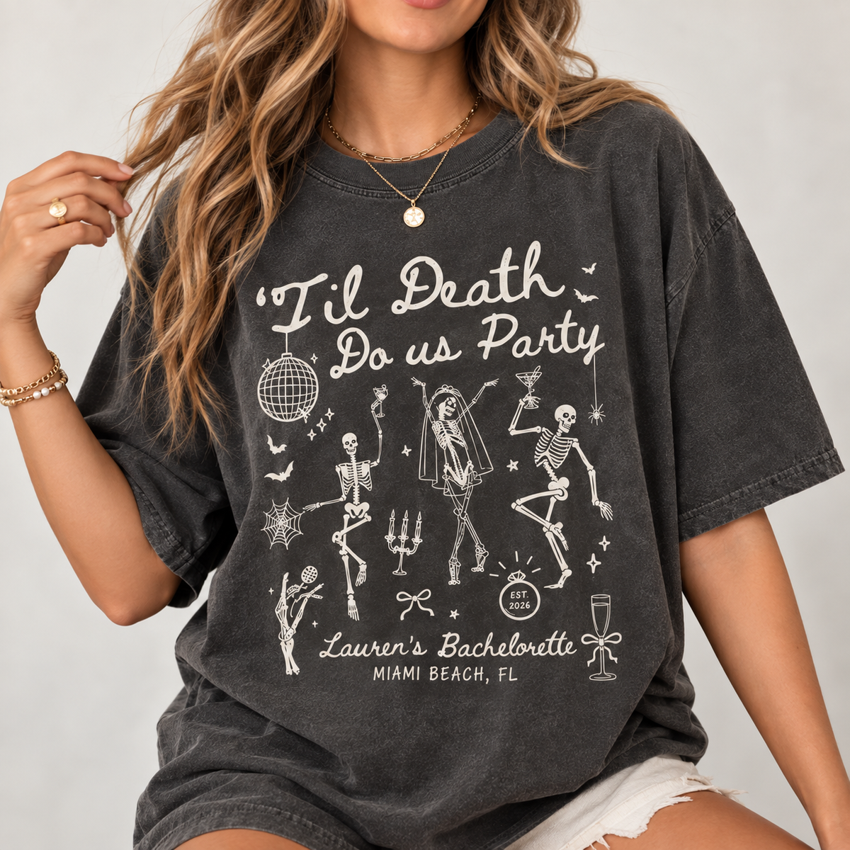 Bride or Die Bachelorette Party Shirts, Til Death Do Us Party Skeleton Tees, Gothic Bride Halloween Bach Gift