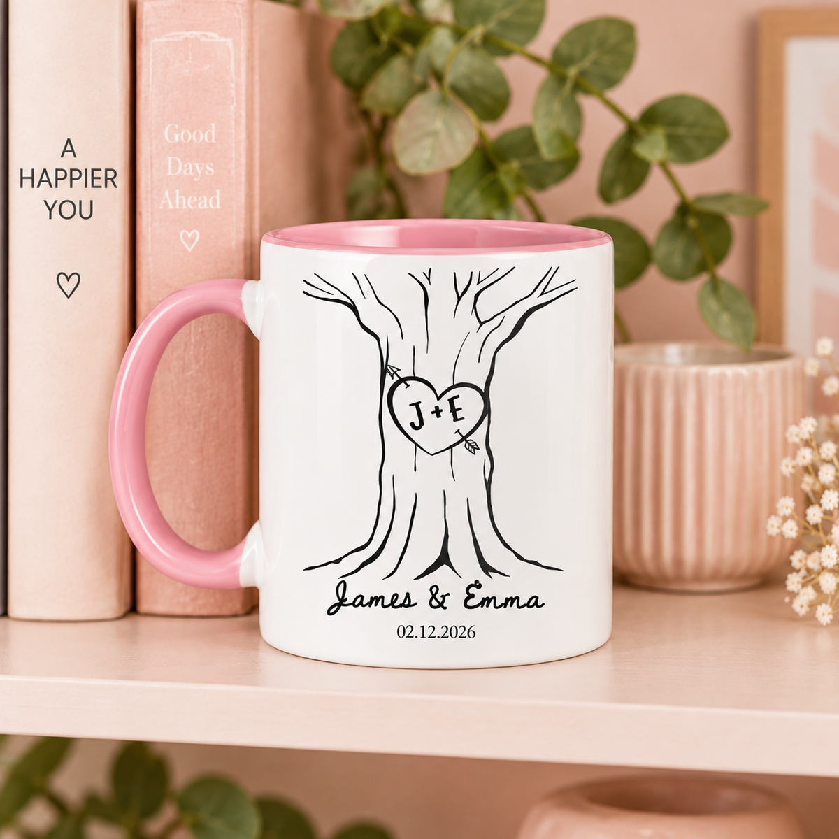 Personalized Heart Tree Couple Mug, Custom Ceramic Coffee Mug, Anniversary Gift For Couple, Wedding Or Bridal Shower Gift, Mr And Mrs Mug
