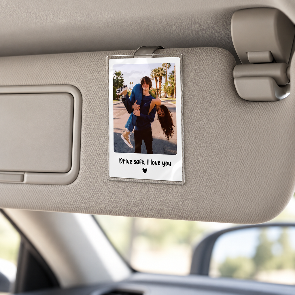 Custom Photo Drive Safe I Love You, Personalized Couple Photo Car Visor Clip, Anniversary Gift for Him, Gifts for Boyfriend, Drive Safe Gift