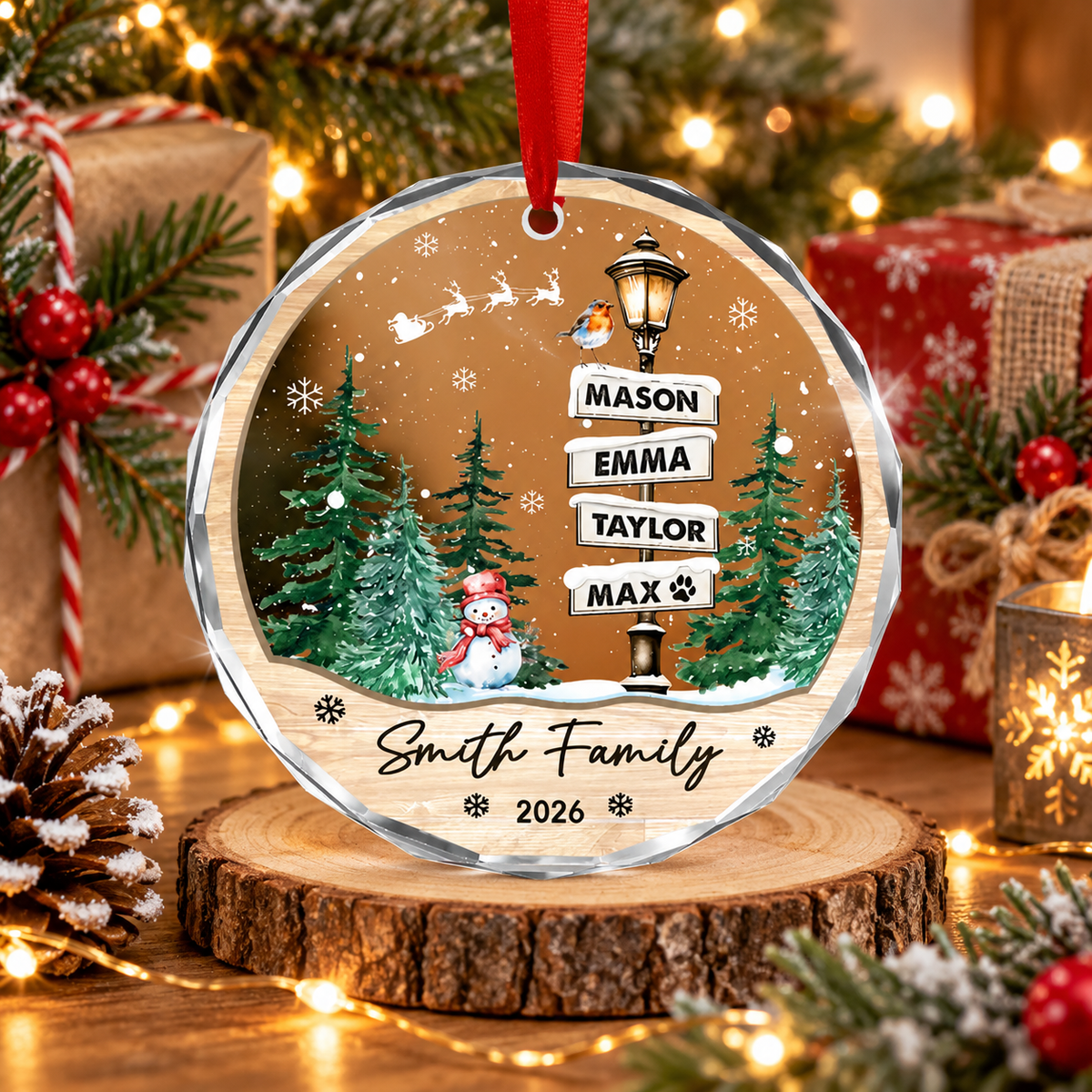 Personalized Family Christmas Ornament, Custom Name List Family Name & Year Holiday Keepsake, Christmas Tree Gift for Family & Pets