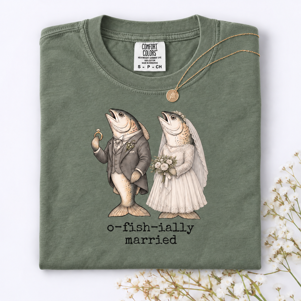 O-Fish-Ially Married Shirt for Wedding & Honeymoon, Funny Fish Newlywed Tee, Bride Groom Couple Wedding Gift
