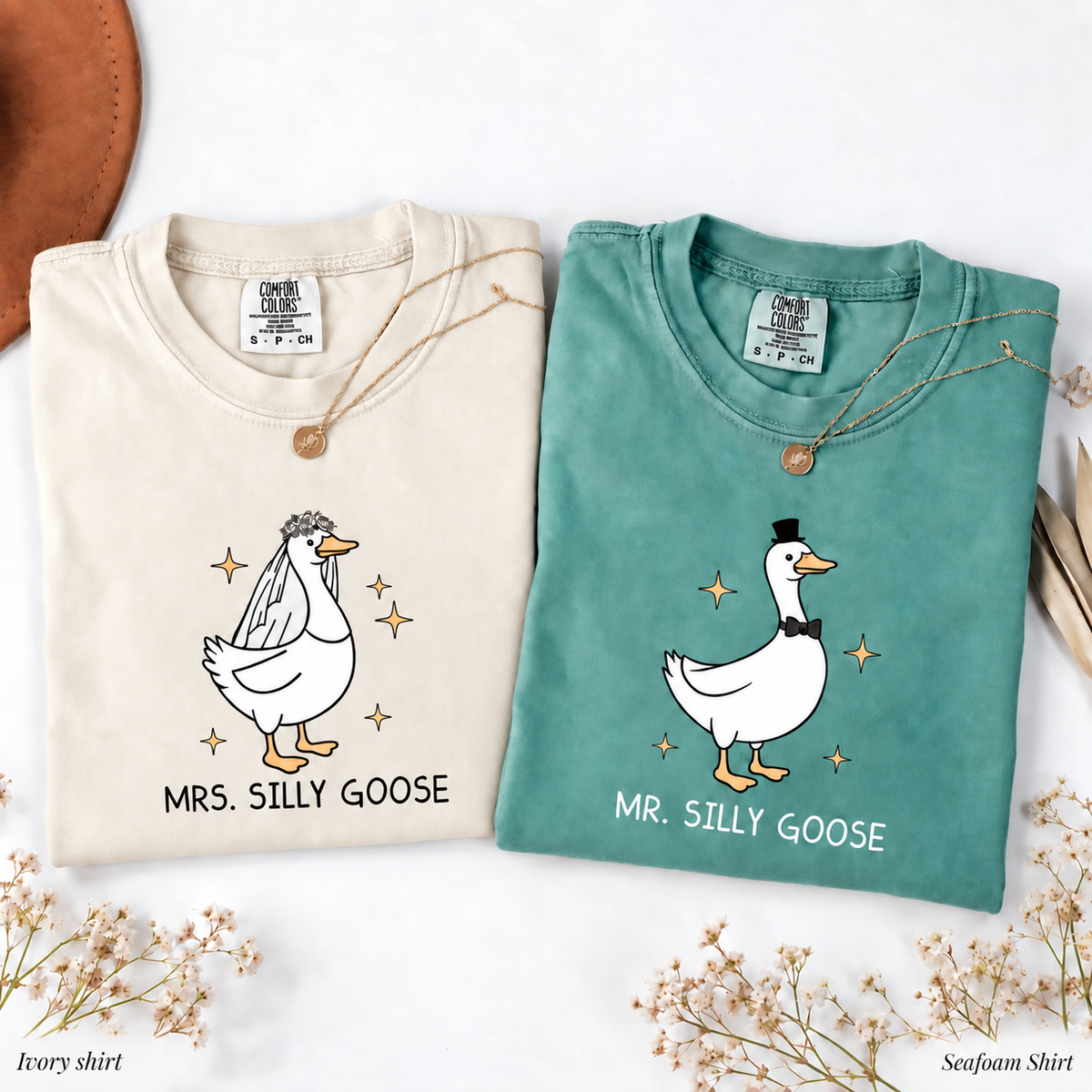 Comfort Colors Silly Goose Couple T-Shirts, Matching Mr & Mrs Wedding Shirts, Funny Goose Bride Groom Tees, Wedding Gift