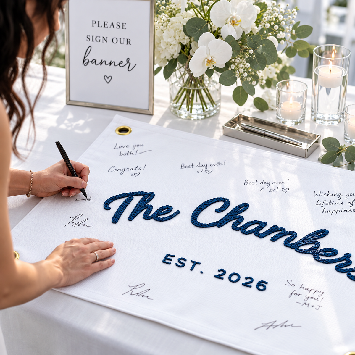 Custom Wedding Guest Book Alternative, Embroidered Last Name Pennant Flag, Keepsake Wedding Sign, Personalized Wall Art, Chain Stitch Banner