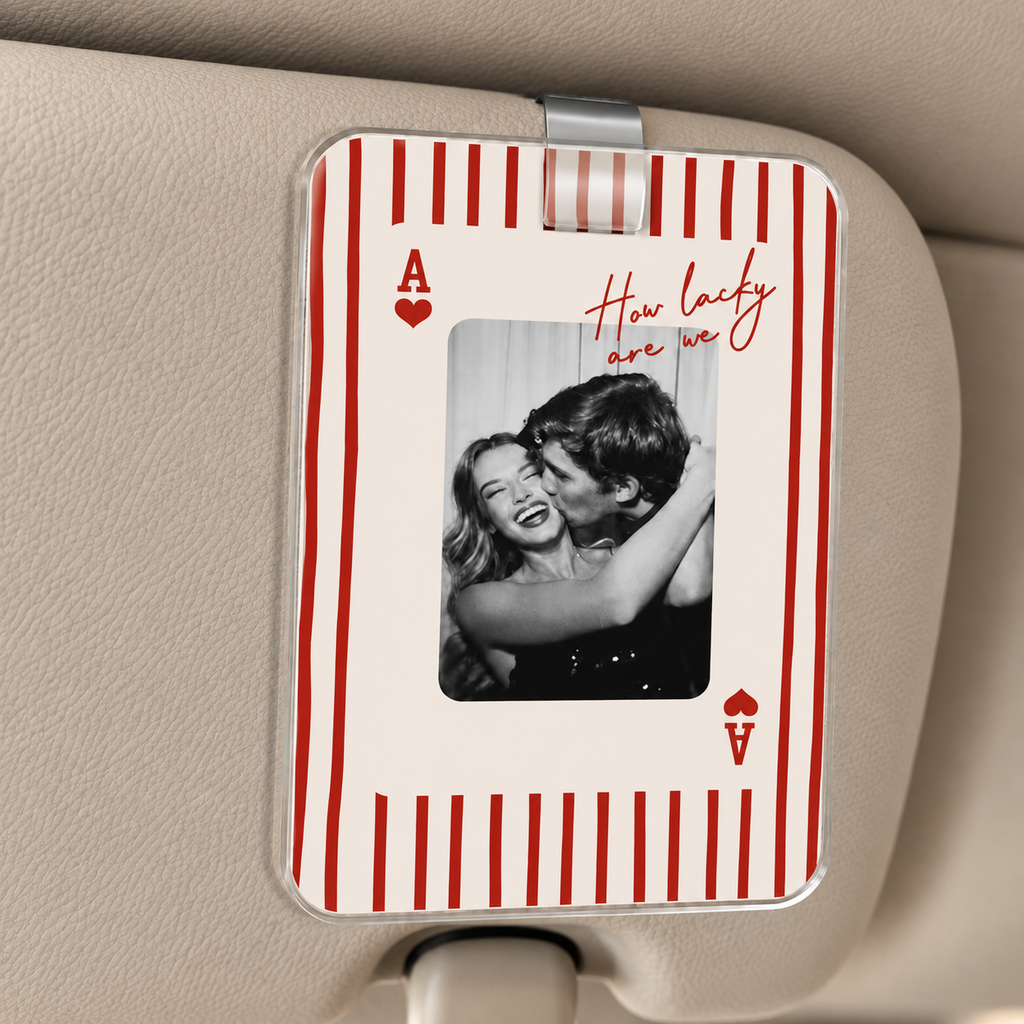 Personalized Striped Play Card Sun Visor Clip With Photo, Custom Couples Photo Car Visor Clip, Drive Safe Gift For Boyfriend, Husband