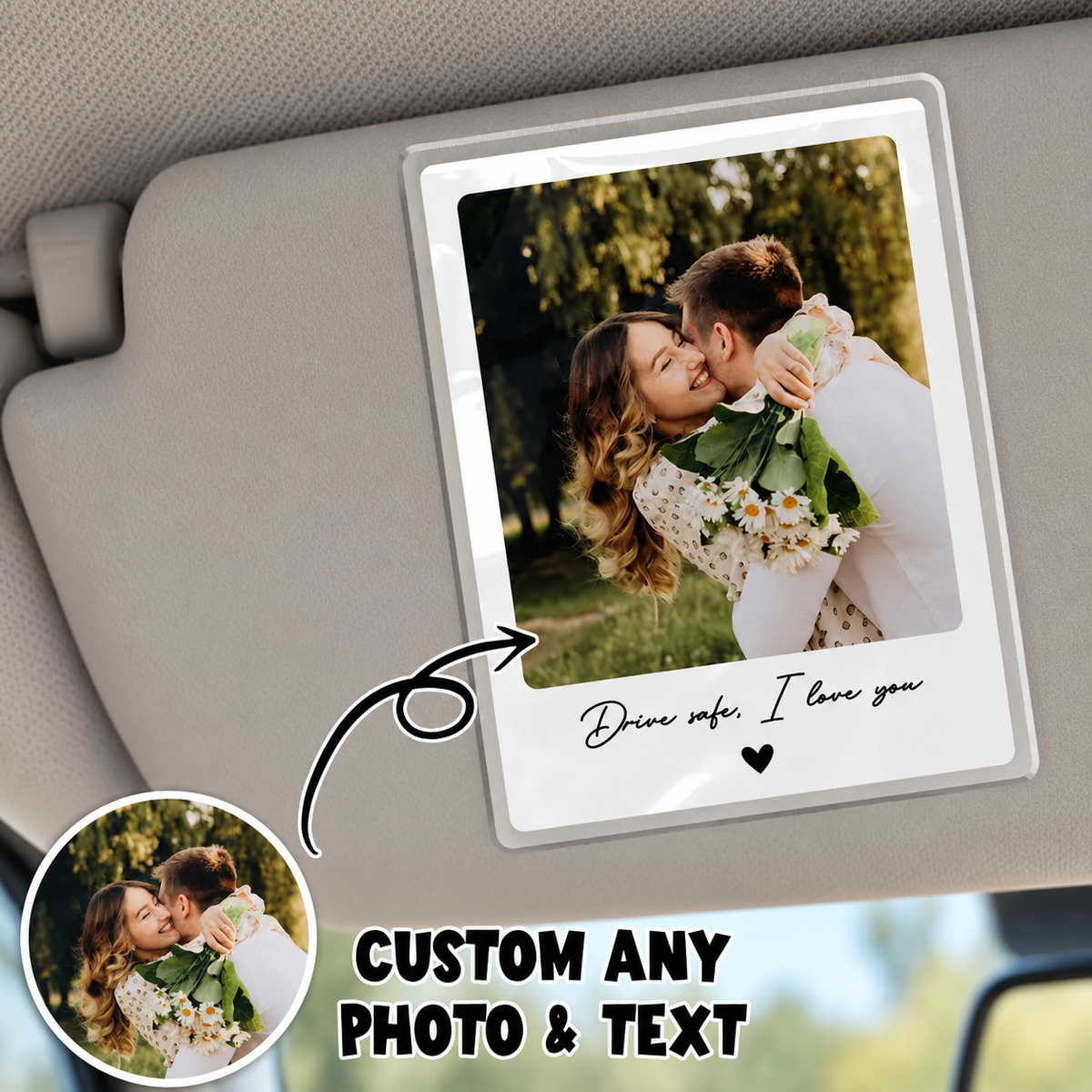 Custom Photo Drive Safe I Love You, Personalized Couple Photo Car Visor Clip, Anniversary Gift for Him, Gifts for Boyfriend, Drive Safe Gift