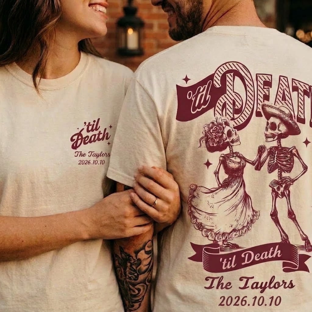 Personalized Til Death Double-Sided Wedding Shirts, Custom Couple Names & Date Comfort Colors Tees, Newlywed Matching Gift
