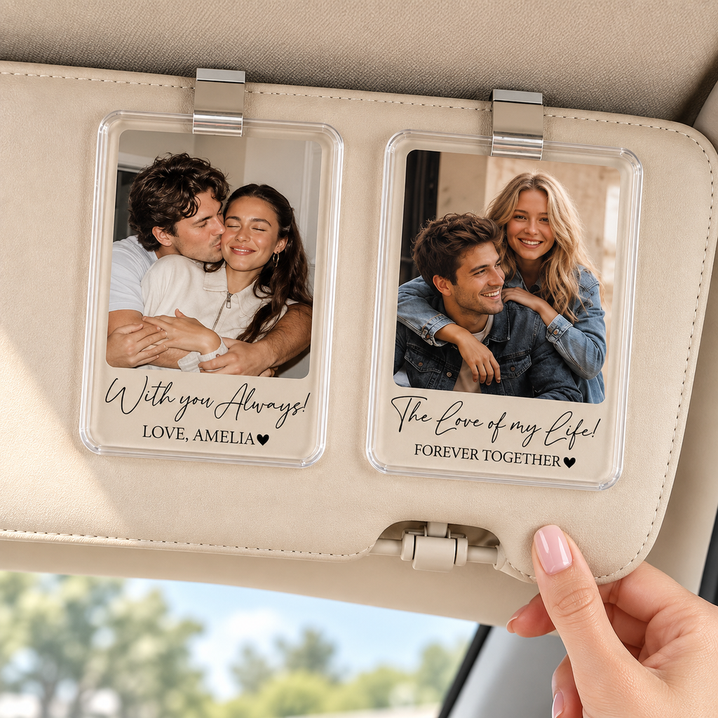 Personalized Couple Photo Car Visor Clip, Drive Safe I Love You Romantic Gifts for Him, Unique Anniversary Gift for Husband, Sun Visor Clip