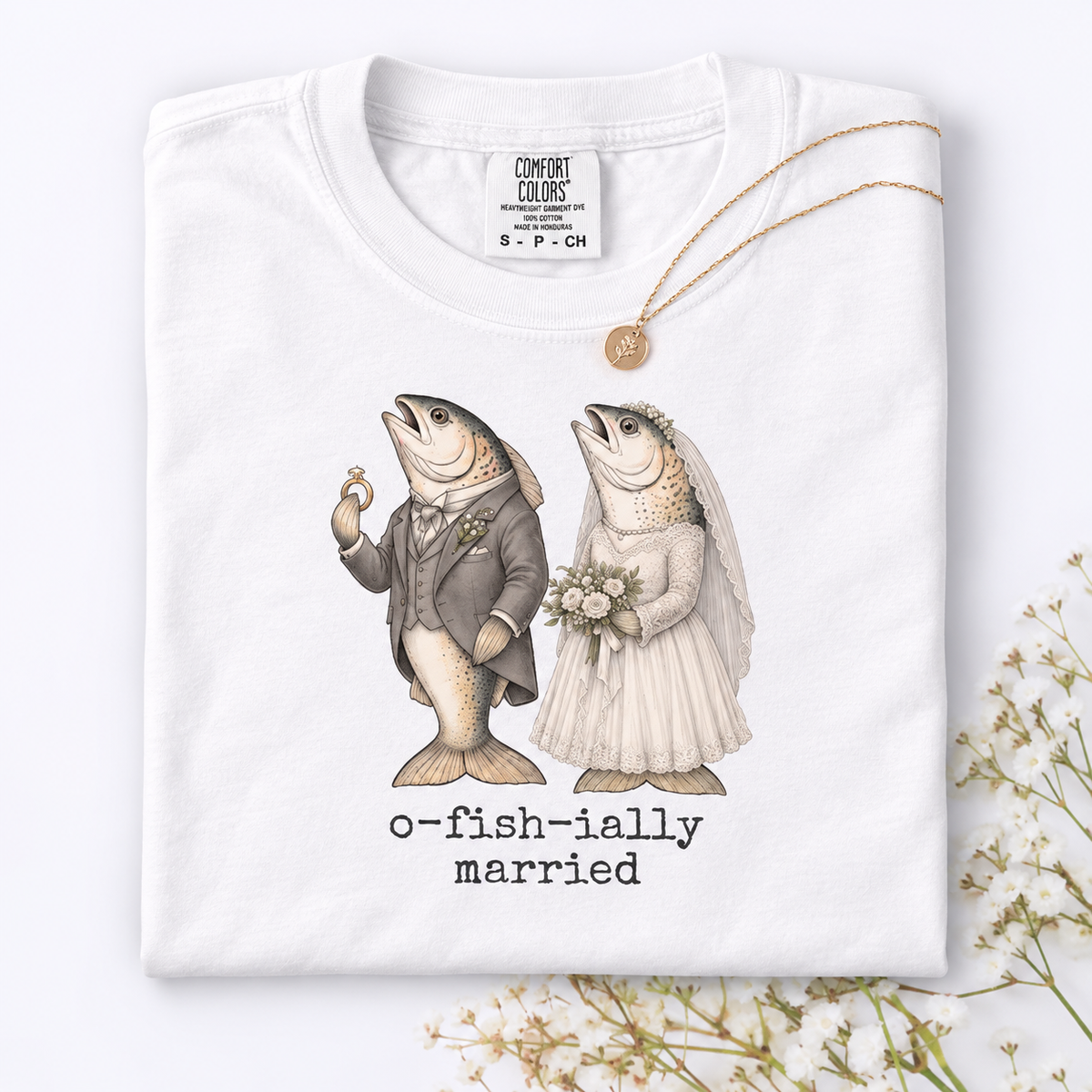O-Fish-Ially Married Shirt for Wedding & Honeymoon, Funny Fish Newlywed Tee, Bride Groom Couple Wedding Gift