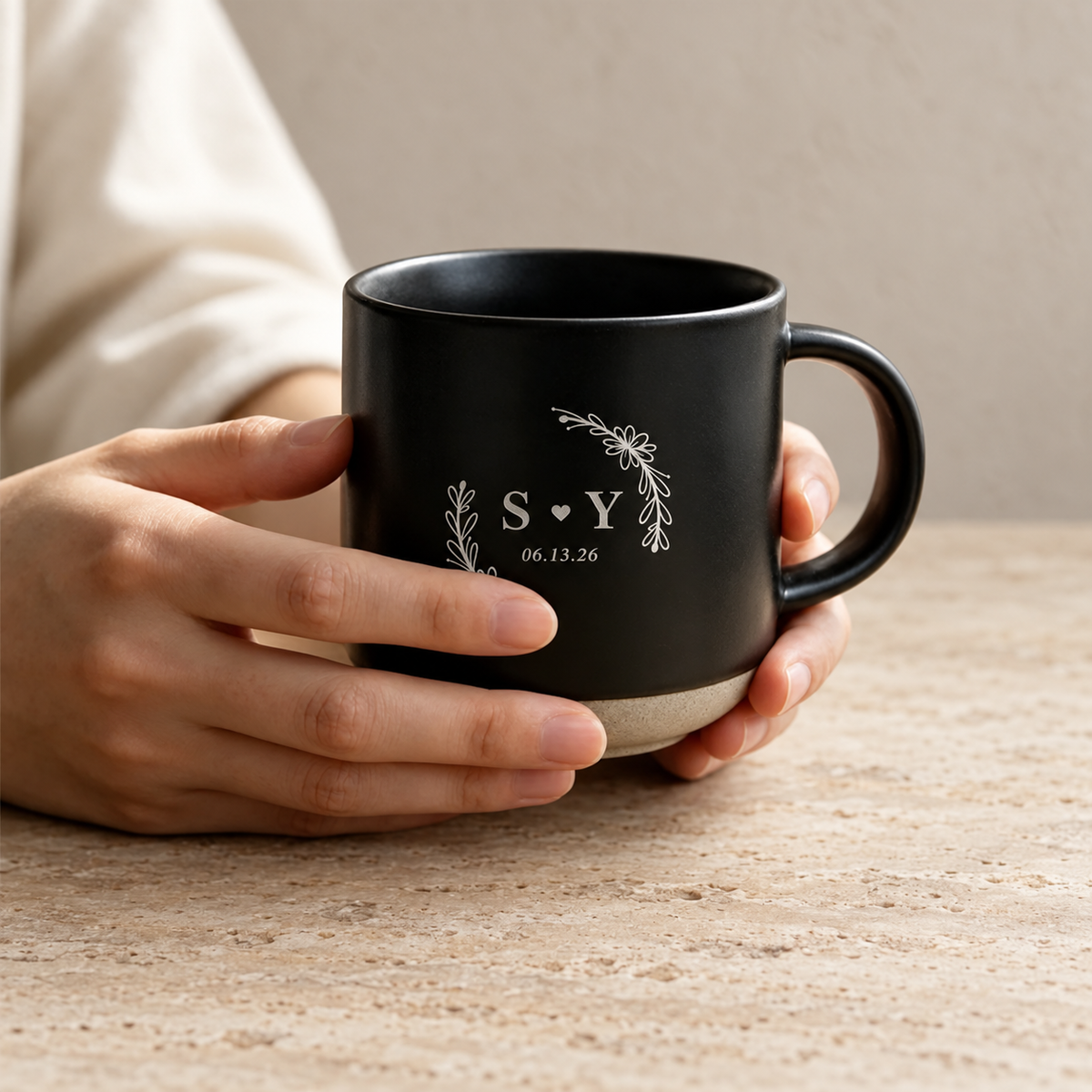 Personalized Floral Mr & Mrs Coffee Mug For Couples, Custom Initials Engraved Couple Pottery Mug, Coffee Mug Bride Groom Wedding Gift