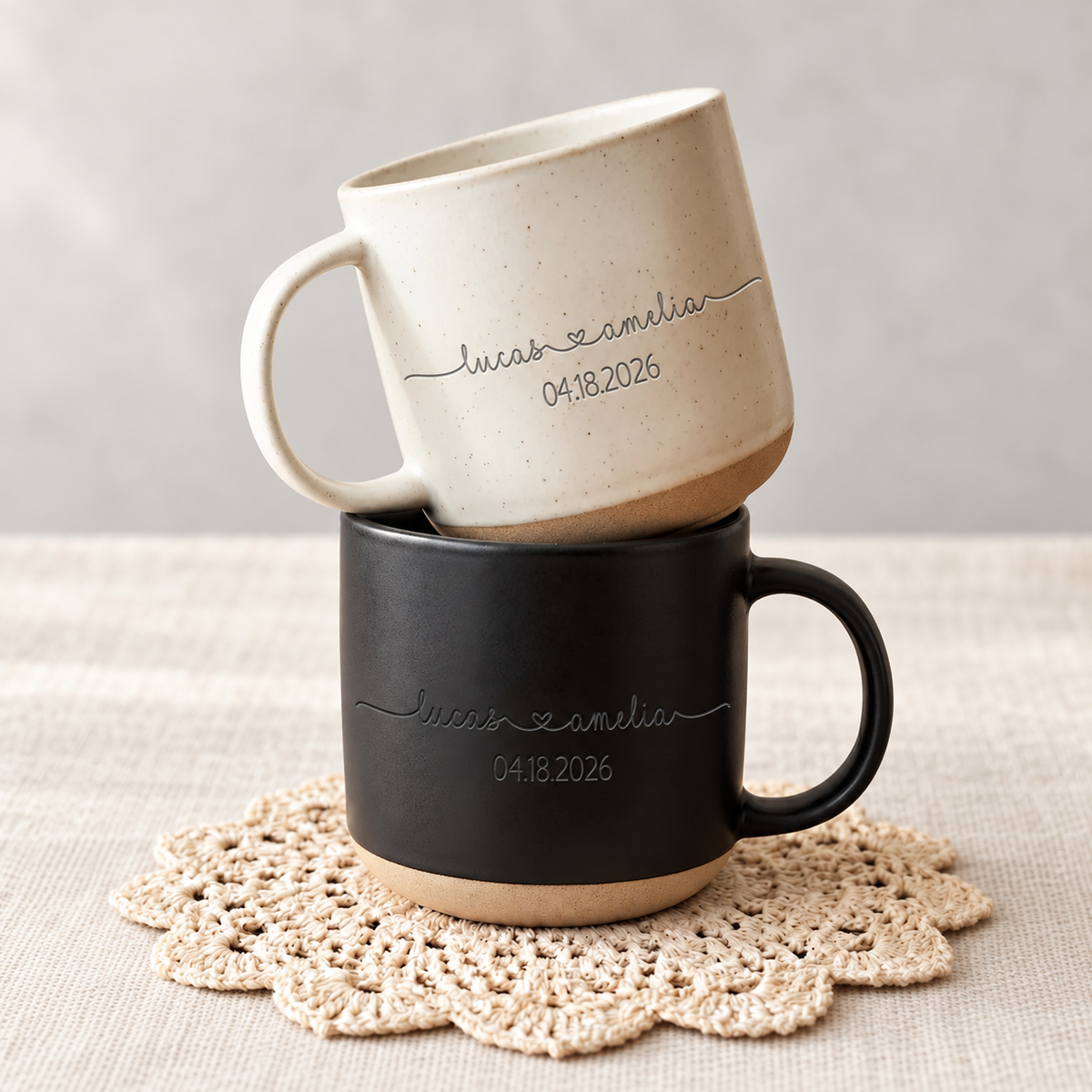 Personalized Engraved Couple Pottery Mug, Wedding Gift, Custom Names and Established Date Couple Mug, Engagement Gifts, Newlywed Gift