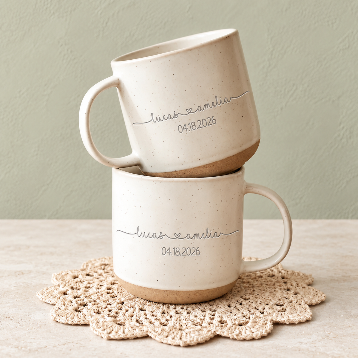 Personalized Engraved Couple Pottery Mug, Wedding Gift, Custom Names and Established Date Couple Mug, Engagement Gifts, Newlywed Gift