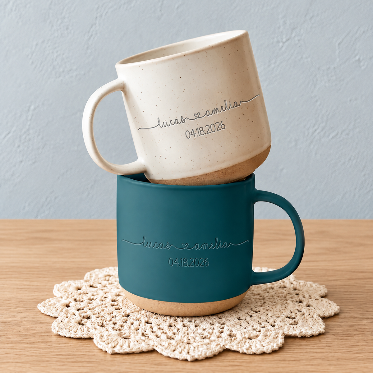 Personalized Engraved Couple Pottery Mug, Wedding Gift, Custom Names and Established Date Couple Mug, Engagement Gifts, Newlywed Gift