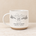 Personalized Engraved Bride & Groom Mountain Romantic Pottery Mug, Newlywed Anniversary Present for Outdoorsy Couple, Unique Engagement Gift