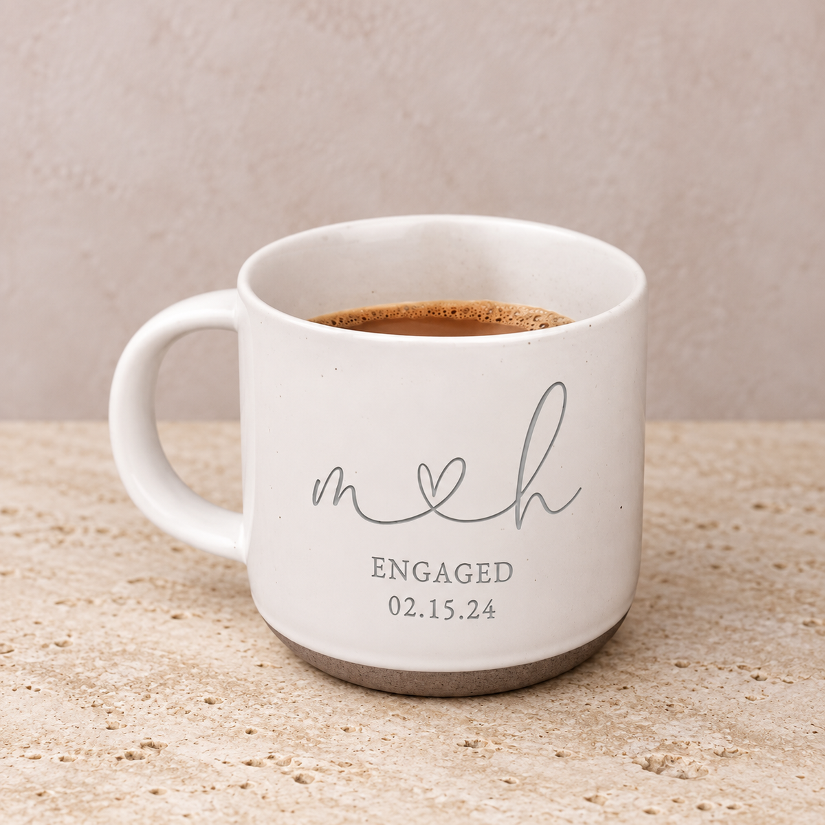 Personalised Engraved Engagement Pottery Mug, Custom Wedding Mugs, Engagement Gifts, Wedding Gifts for Couple, Bridal Shower Gifts