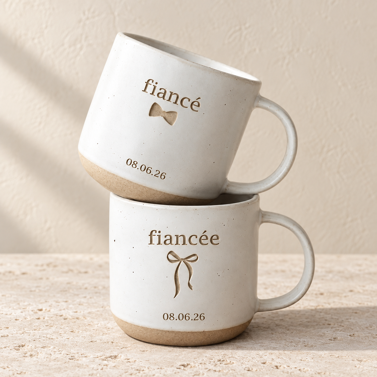 Personalized Fiancé Fiancée Pottery Mugs, Engagement Coffee Cup, Coquette Gift For Couple, Custom Wedding Date Mug, Future Mr And Mrs Gift