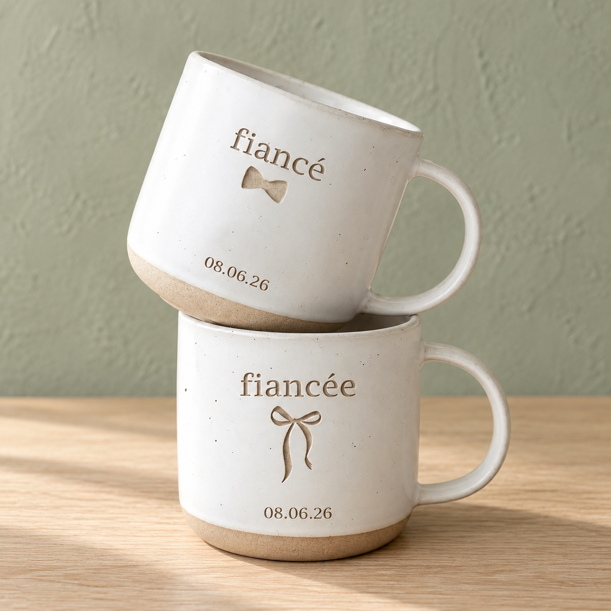 Personalized Fiancé Fiancée Pottery Mugs, Engagement Coffee Cup, Coquette Gift For Couple, Custom Wedding Date Mug, Future Mr And Mrs Gift