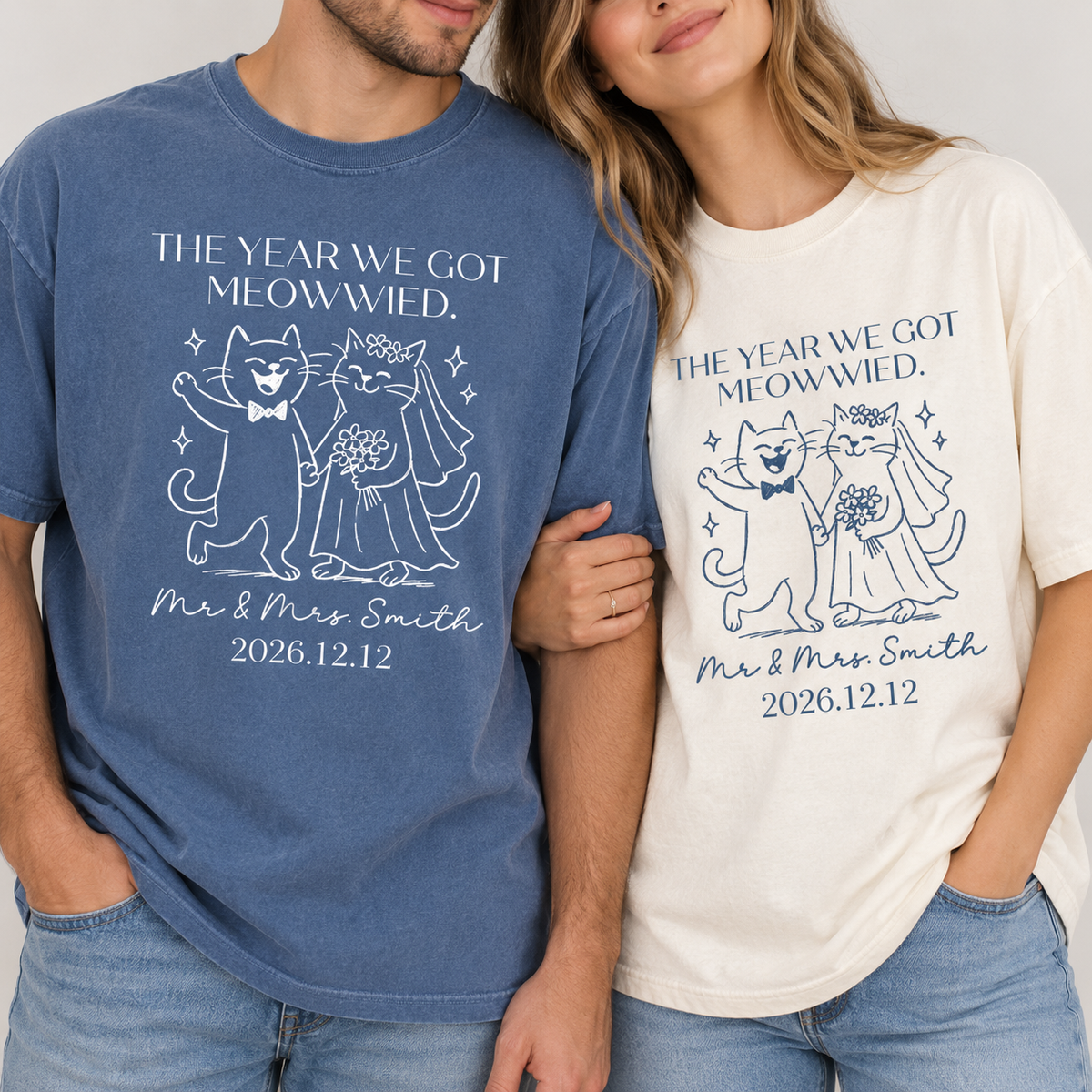 Personalized The Year We Got Meowied Shirt, Personalized Cat Wedding Tee, Funny Newlywed Couple Gift