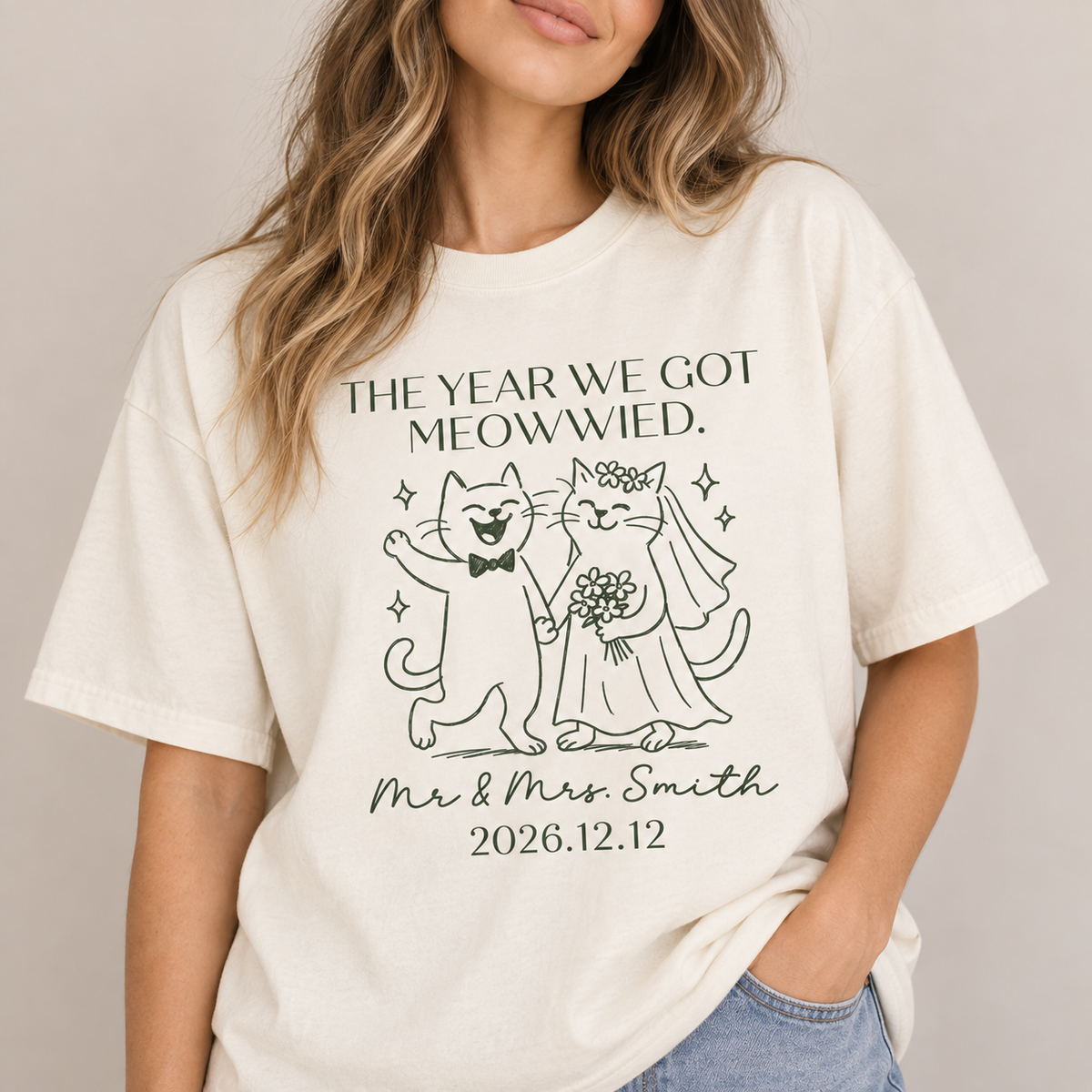 Personalized The Year We Got Meowied Shirt, Personalized Cat Wedding Tee, Funny Newlywed Couple Gift
