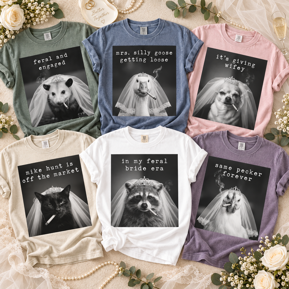 Funny Sarcastic Animal Bachelorette Shirts, Matching Smoking Bride & Crew Tees, Animal Meme Girls Trip Party Shirts