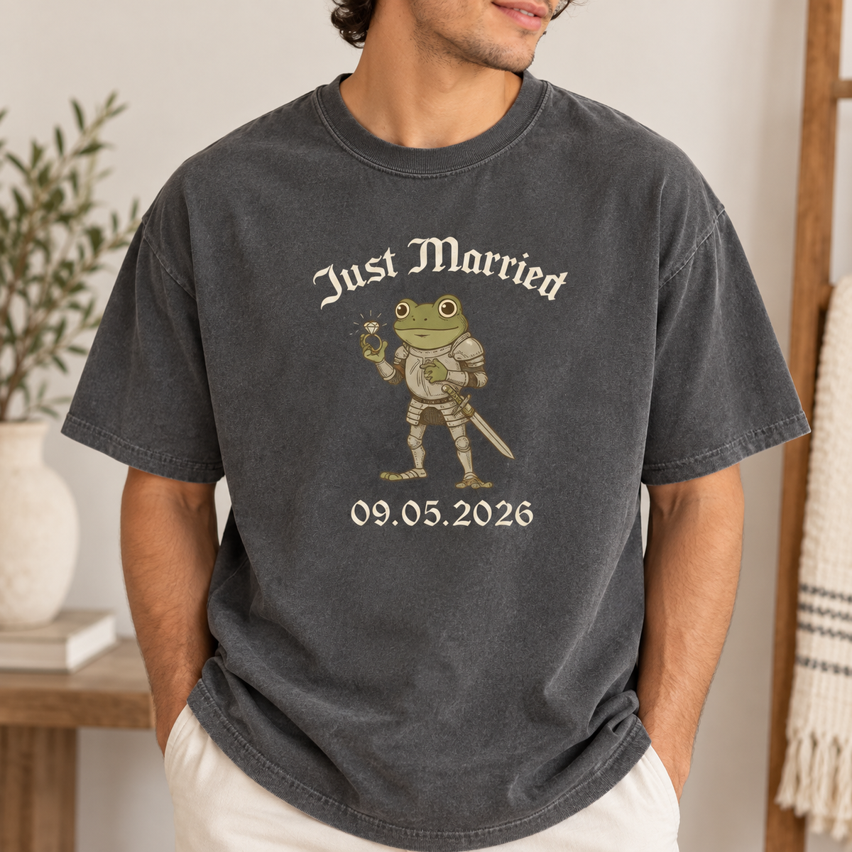 Personalized Just Married Frog Shirts, Matching Bride & Groom Tees, Newlywed Wedding Couple Gift
