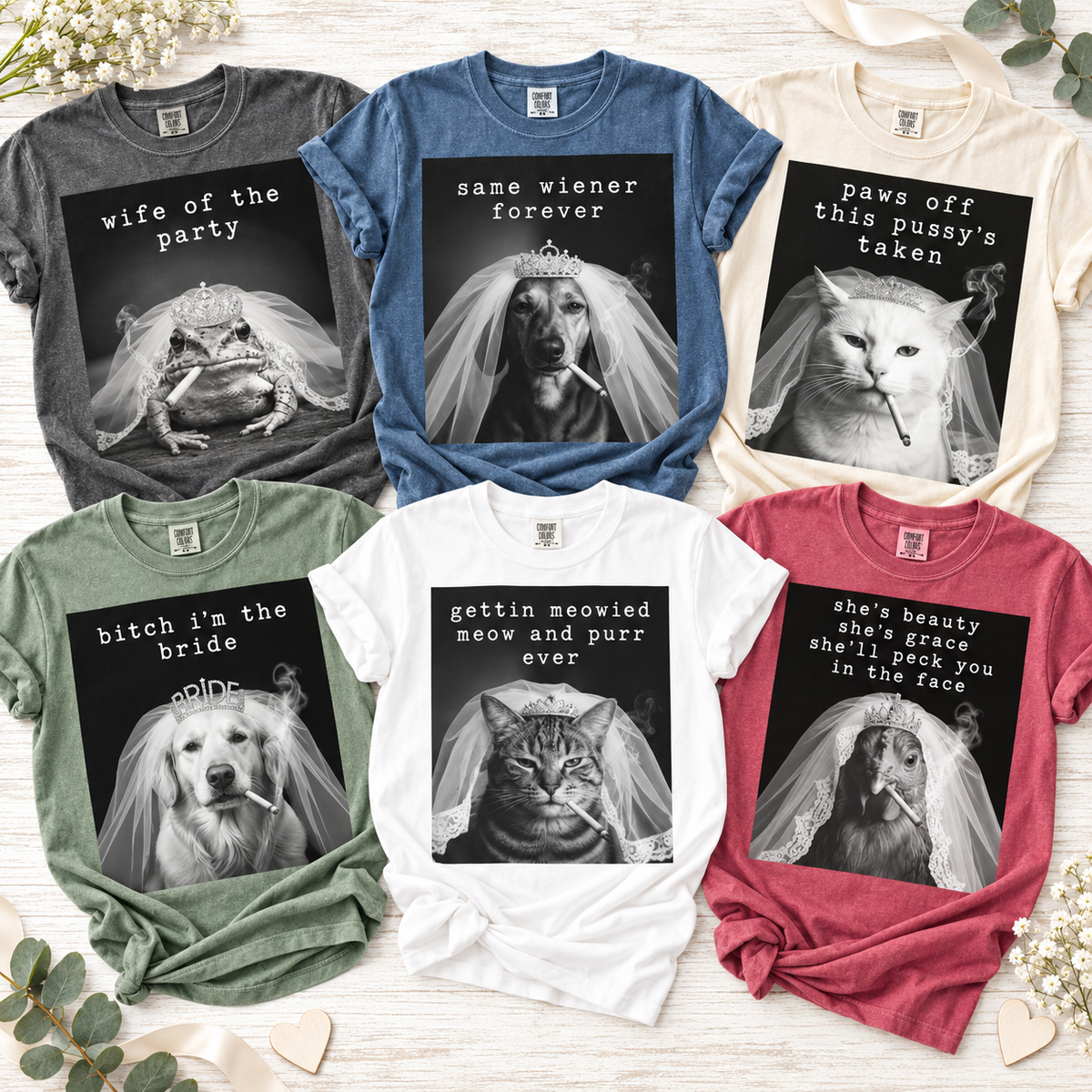 Funny Sarcastic Animal Bachelorette Shirts, Matching Smoking Bride & Crew Tees, Animal Meme Girls Trip Party Shirts