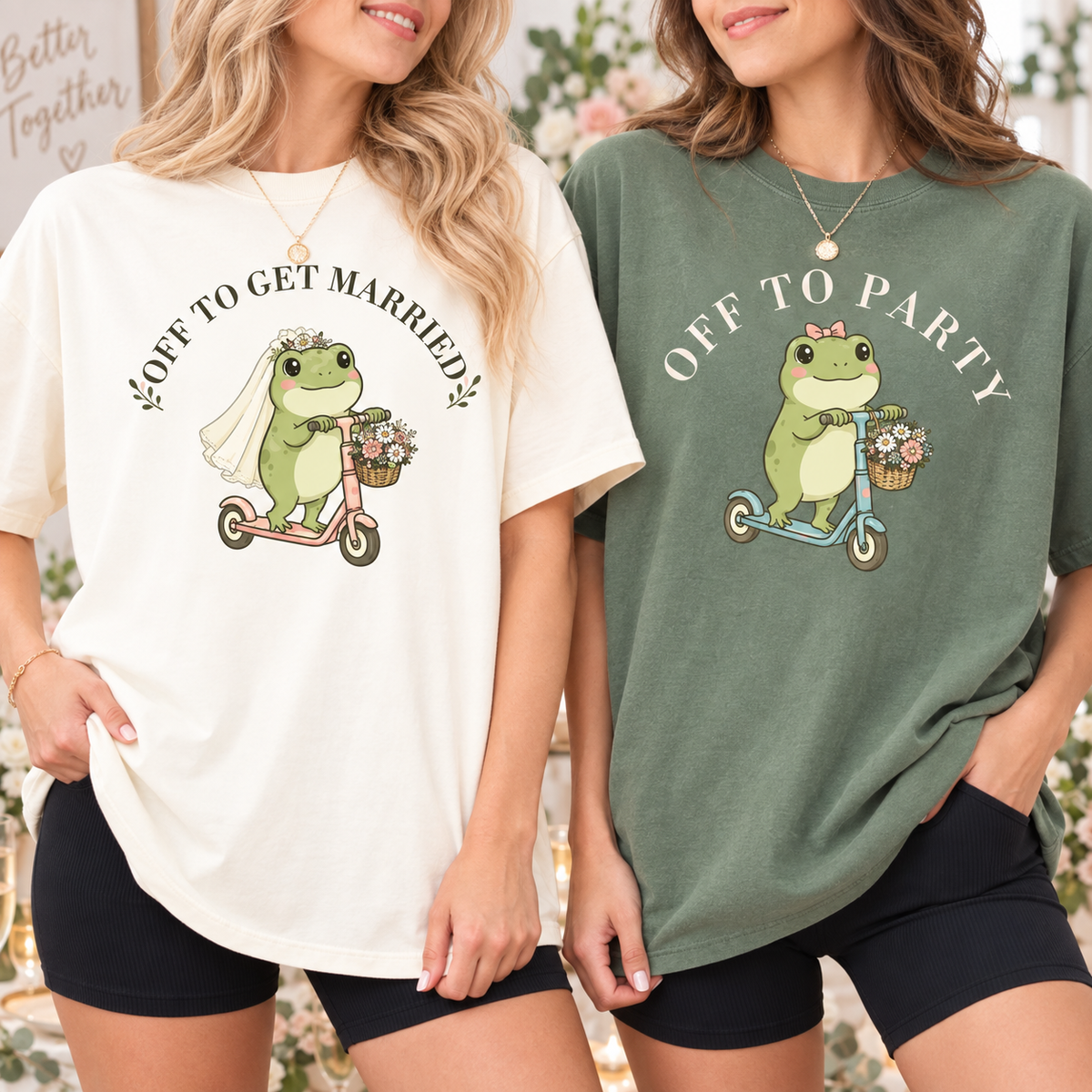 Funny Frog Bachelorette Shirts - Off to Get Married Bride Tee, Off to Party Bridal Party Shirts