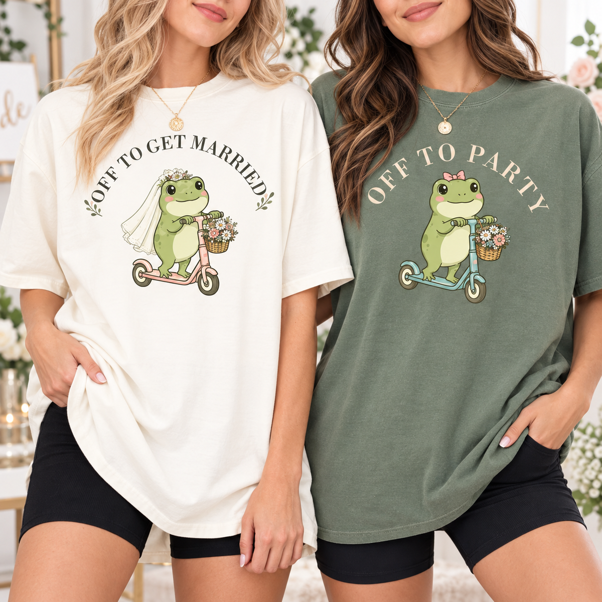 Funny Frog Bachelorette Shirts - Off to Get Married Bride Tee, Off to Party Bridal Party Shirts