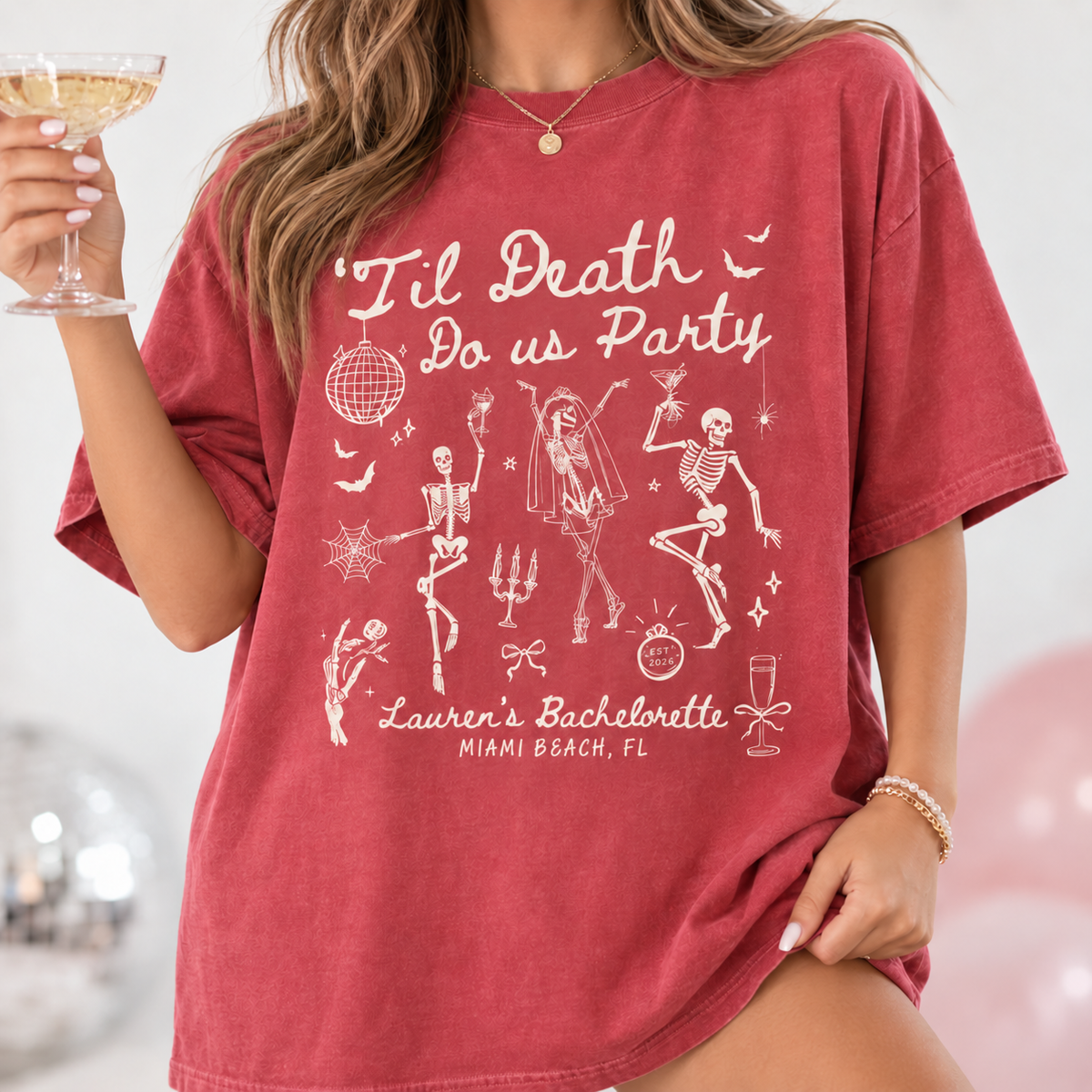 Bride or Die Bachelorette Party Shirts, Til Death Do Us Party Skeleton Tees, Gothic Bride Halloween Bach Gift